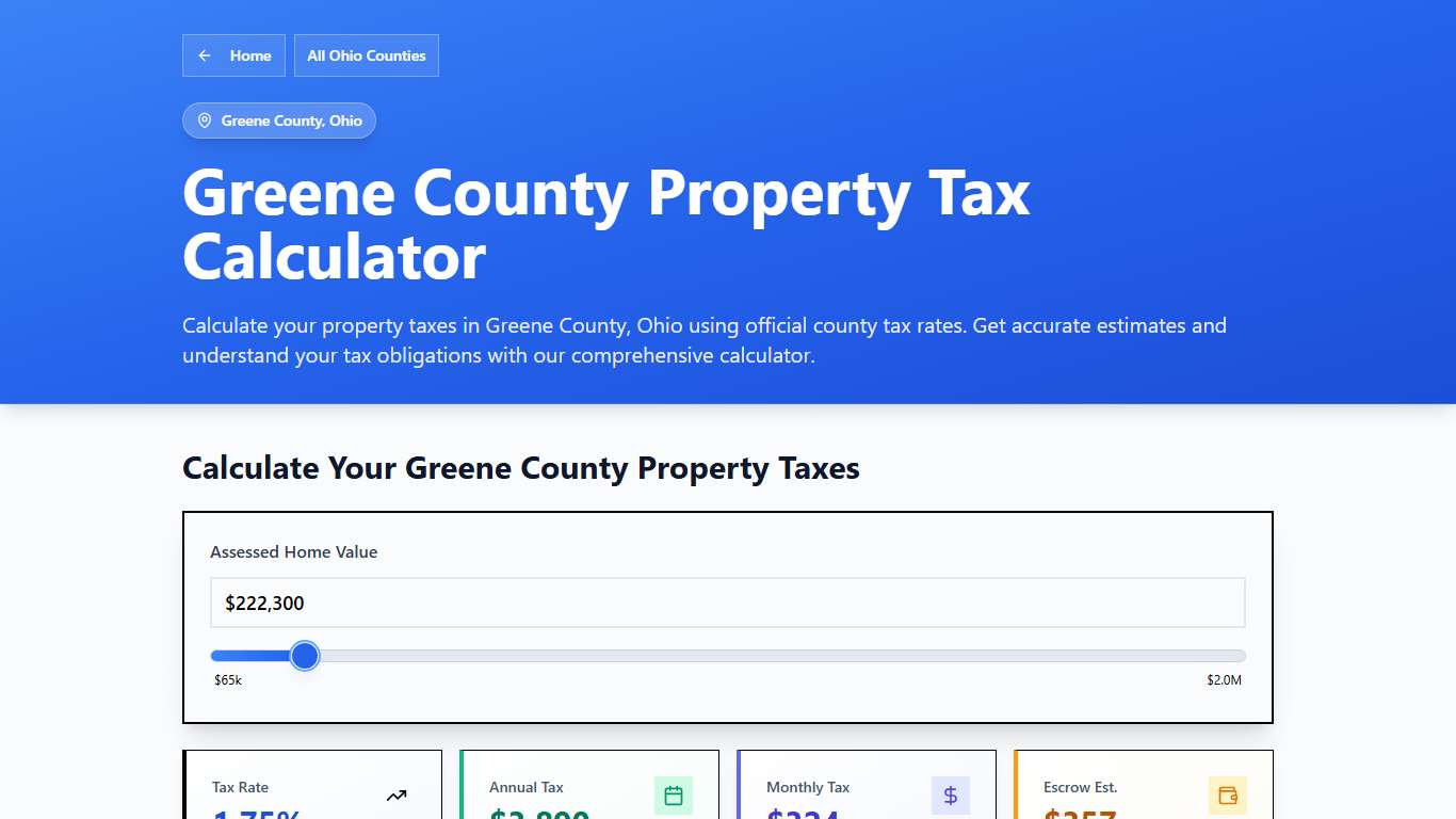 Greene County, OH Property Tax Calculator 2025-2026